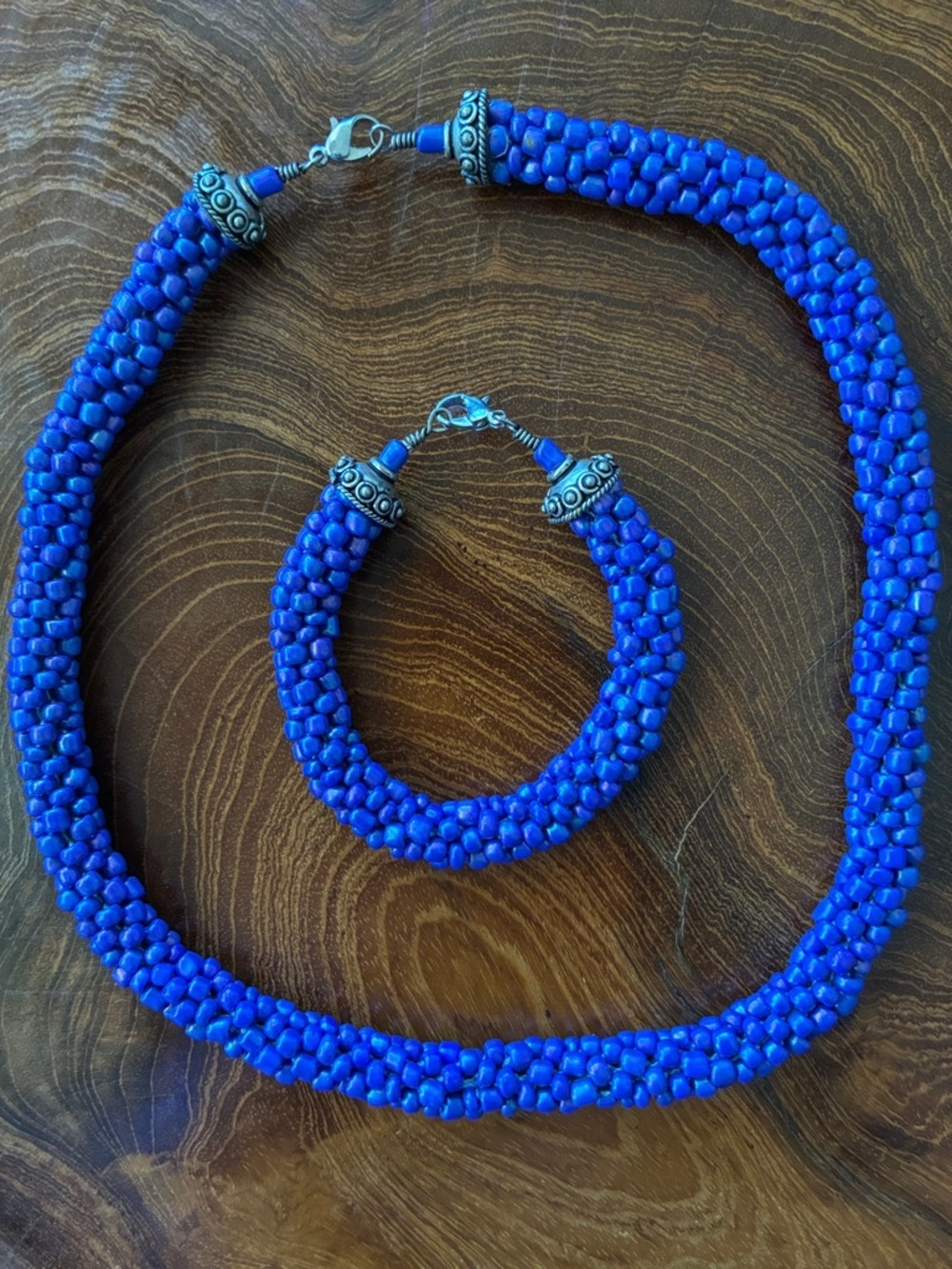 Handmade Royal Blue Beaded Necklace and Bracelet Set